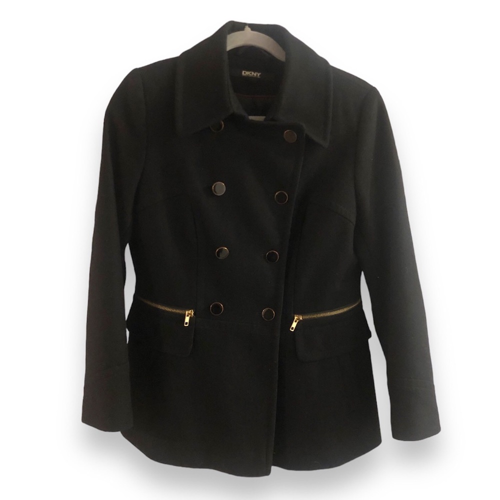 DKNY Women's Hooded Wool Anorak Coat Black Size Large